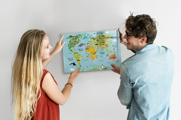 Magnetická popisovateľná tabuľa Mapa sveta s miestami fotenia