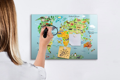 Magnetická popisovateľná tabuľa Mapa sveta s miestami fotenia