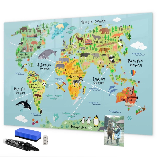 Magnetická popisovateľná tabuľa Mapa sveta s miestami fotenia
