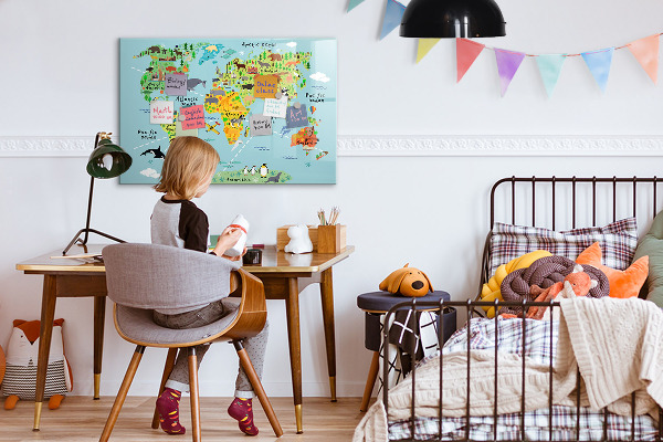 Magnetická popisovateľná tabuľa Mapa sveta s miestami fotenia