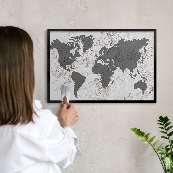 Tabula na magnetky na stenu čierna rama Mapa sveta
