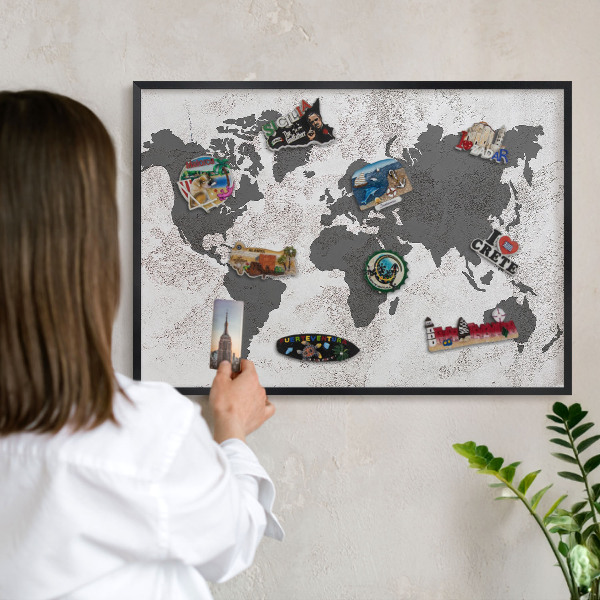 Tabula na magnetky na stenu čierna rama Mapa sveta