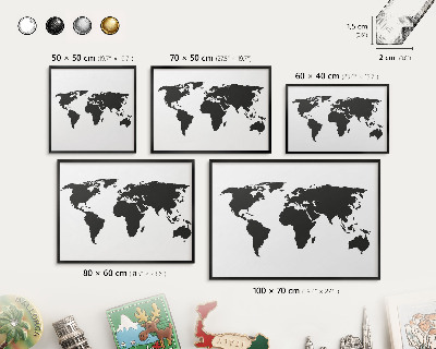 Magnetická dekoračná tabuľa na stenu v čiernej rame Mapa sveta