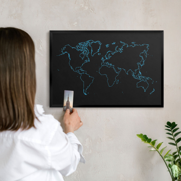 Tabula na magnetky na stenu čierna rama Mapa sveta