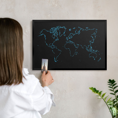 Tabula na magnetky na stenu čierna rama Mapa sveta