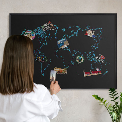 Tabula na magnetky na stenu čierna rama Mapa sveta