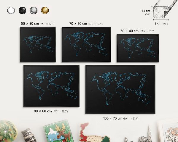 Tabula na magnetky na stenu čierna rama Mapa sveta