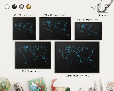 Tabula na magnetky na stenu čierna rama Mapa sveta