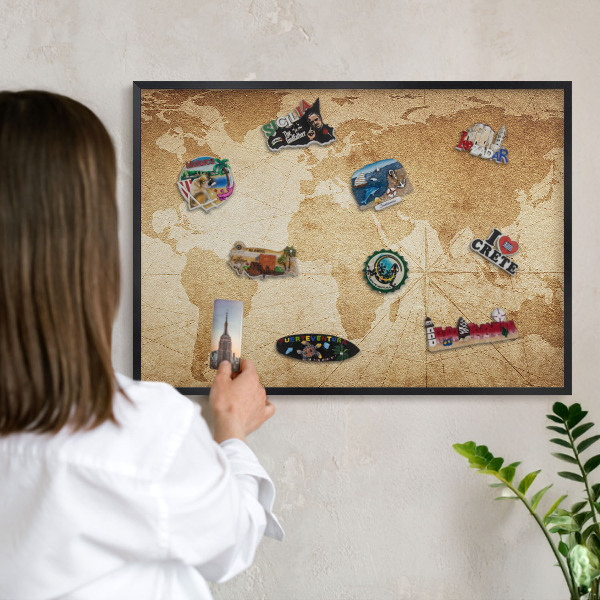 Tabula na magnetky na stenu čierna rama Stará mapa