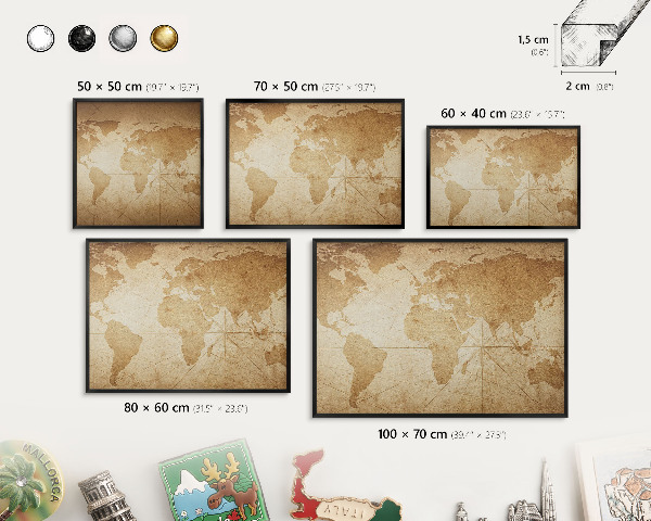 Tabula na magnetky na stenu čierna rama Stará mapa