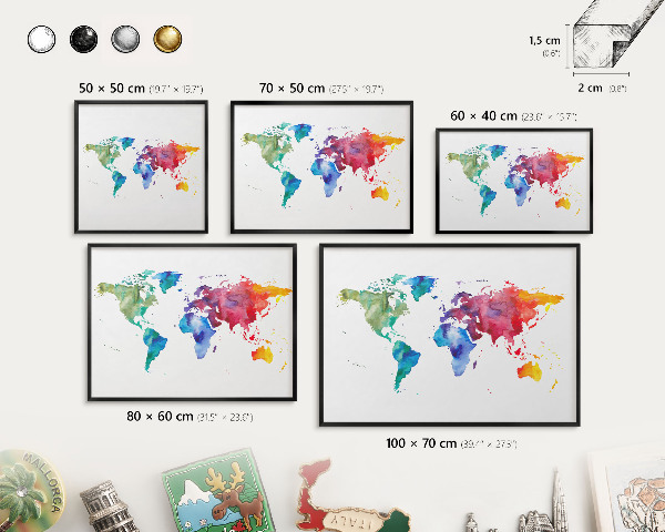 Tabula na magnetky na stenu čierna rama Farebná mapa