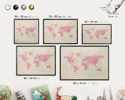 Magnetická dekoračná tabuľa na stenu v čiernej rame Mapa sveta