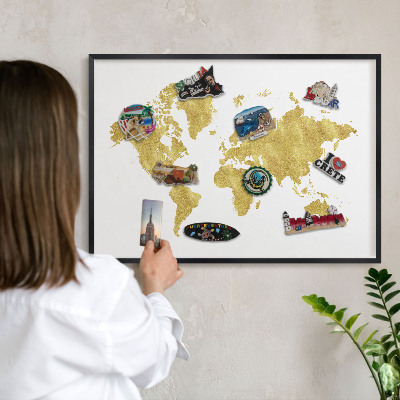 Tabula na magnetky na stenu čierna rama Mapa sveta