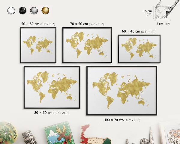 Tabula na magnetky na stenu čierna rama Mapa sveta