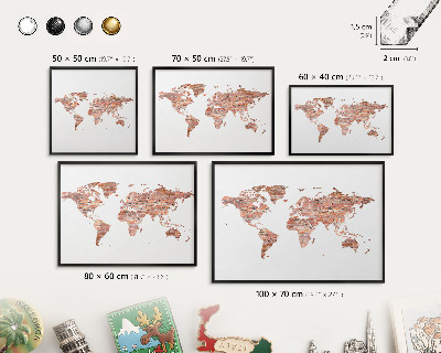 Magnetická dekoračná tabuľa na stenu v čiernej rame Tehlová mapa