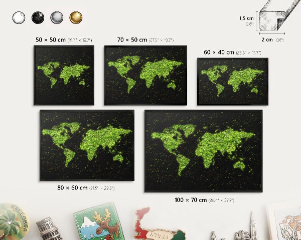 Magnetická dekoračná tabuľa na stenu v čiernej rame Zelená mapa