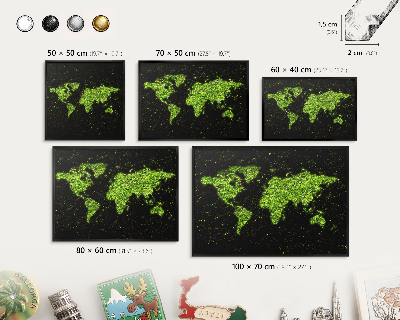 Magnetická dekoračná tabuľa na stenu v čiernej rame Zelená mapa