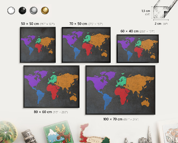 Tabula na magnetky na stenu čierna rama Farebná mapa