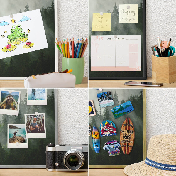 Nástenná kovová tabuľa na magnetky v čiernej rame Lesná mágia