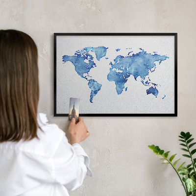 Tabula na magnetky na stenu čierna rama Akvarelová mapa