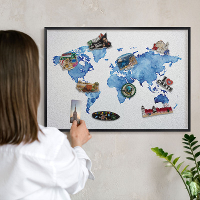 Tabula na magnetky na stenu čierna rama Akvarelová mapa