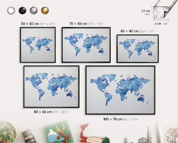Tabula na magnetky na stenu čierna rama Akvarelová mapa