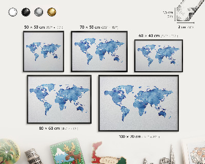 Tabula na magnetky na stenu čierna rama Akvarelová mapa