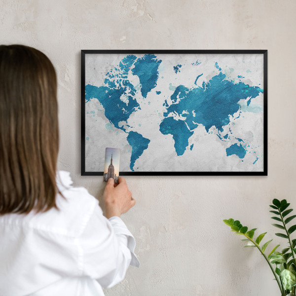Tabula na magnetky na stenu čierna rama Akvarelová mapa