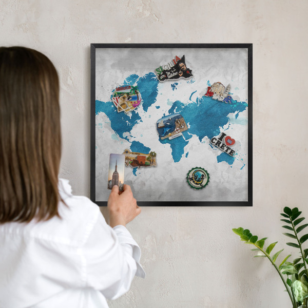 Tabula na magnetky na stenu čierna rama Akvarelová mapa
