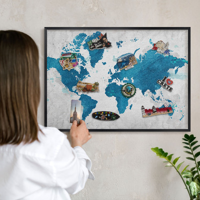 Tabula na magnetky na stenu čierna rama Akvarelová mapa
