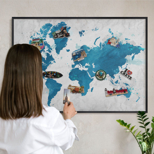 Tabula na magnetky na stenu čierna rama Akvarelová mapa