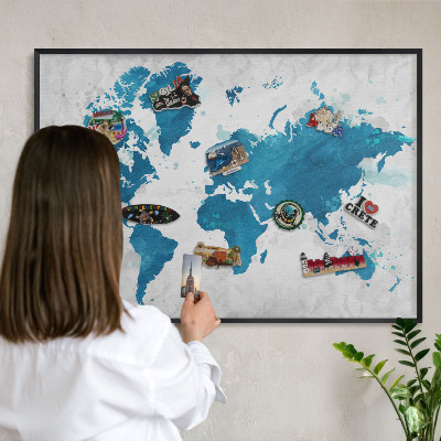 Tabula na magnetky na stenu čierna rama Akvarelová mapa