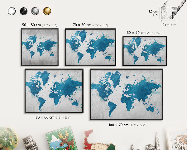 Tabula na magnetky na stenu čierna rama Akvarelová mapa