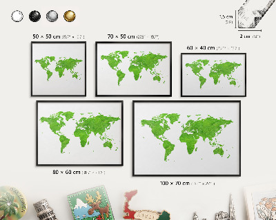 Magnetická dekoračná tabuľa na stenu v čiernej rame Zelená mapa