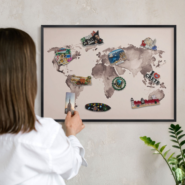 Tabula na magnetky na stenu čierna rama Mapa sveta