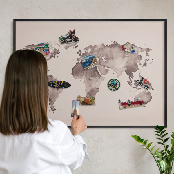 Tabula na magnetky na stenu čierna rama Mapa sveta