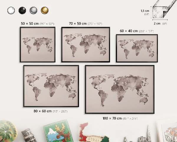 Tabula na magnetky na stenu čierna rama Mapa sveta