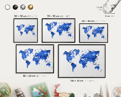 Magnetická dekoračná tabuľa na stenu v čiernej rame Mapa sveta