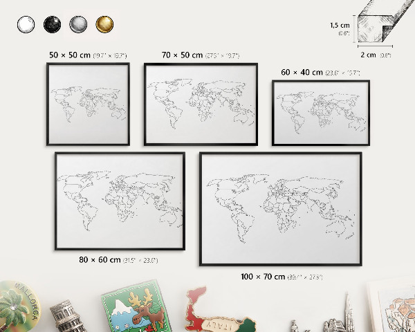 Tabula na magnetky na stenu čierna rama Vrstevnicová mapa