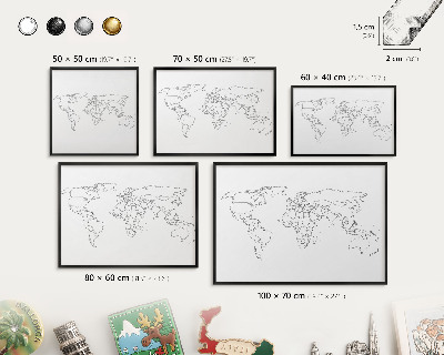 Tabula na magnetky na stenu čierna rama Vrstevnicová mapa