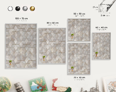 Plechová tabuľa na magnetky v striebornej rame Kubické pozadie