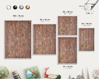 Plechová tabuľa na magnetky v striebornej rame Tehlová stena