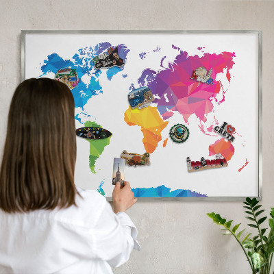 Nástenná tabuľa na magnetky strieborná rama Farebná mapa