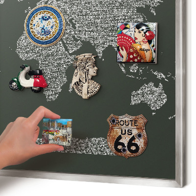 Plechová tabuľa na magnetky v striebornej rame Textová mapa
