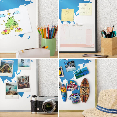 Nástenná tabuľa na magnetky strieborná rama Mapa sveta