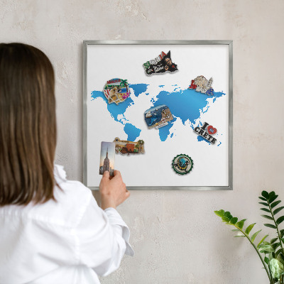 Nástenná tabuľa na magnetky strieborná rama Mapa sveta