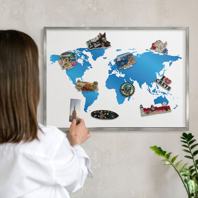Nástenná tabuľa na magnetky strieborná rama Mapa sveta