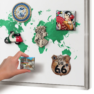 Plechová tabuľa na magnetky v striebornej rame Zelená mapa