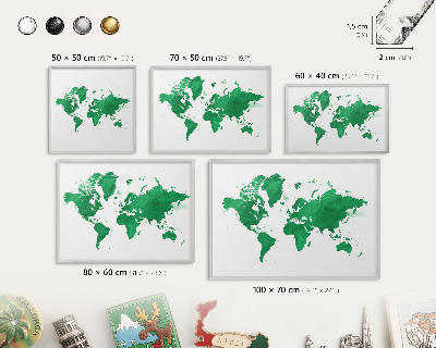 Plechová tabuľa na magnetky v striebornej rame Zelená mapa