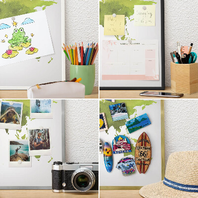Nástenná tabuľa na magnetky strieborná rama Zelená mapa